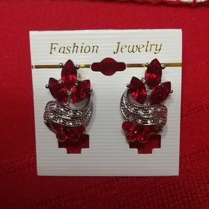 Christmas Red & Rhinestone Sparkly Fashion Earrings 1" Small